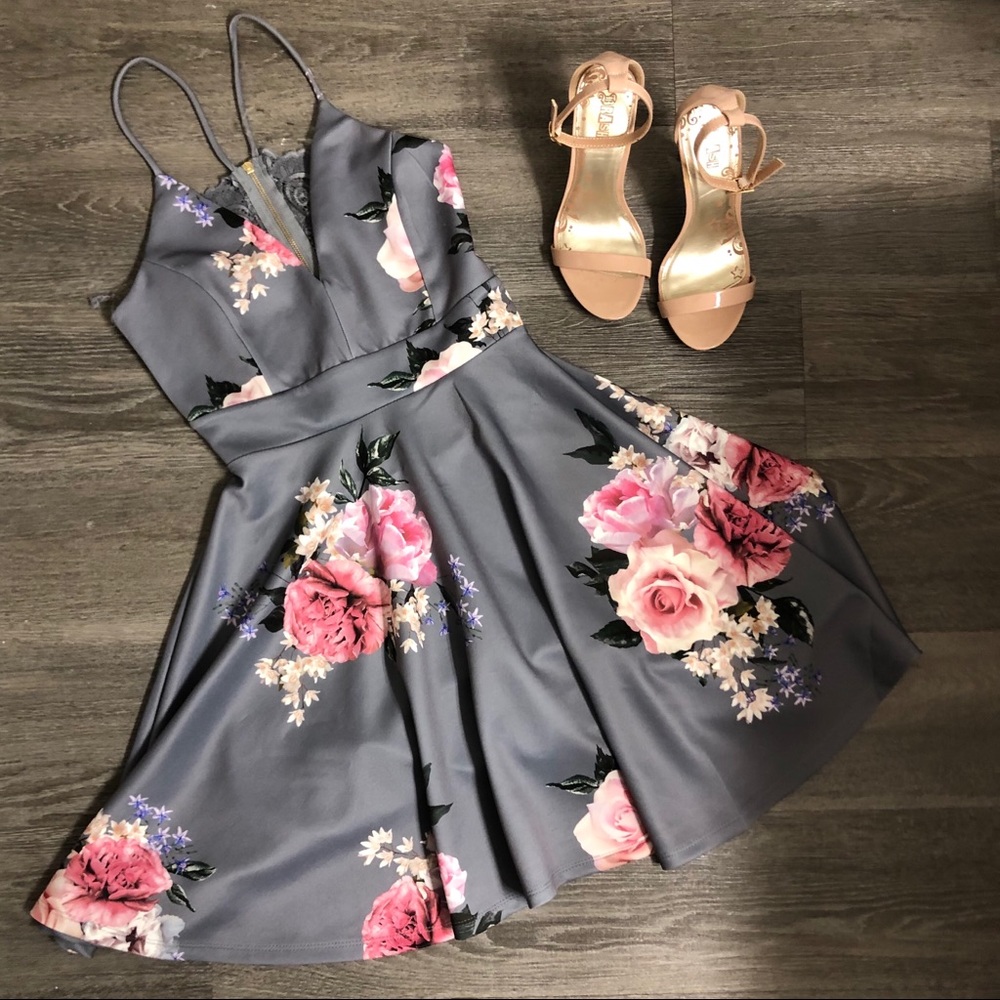 Grey Floral Dress